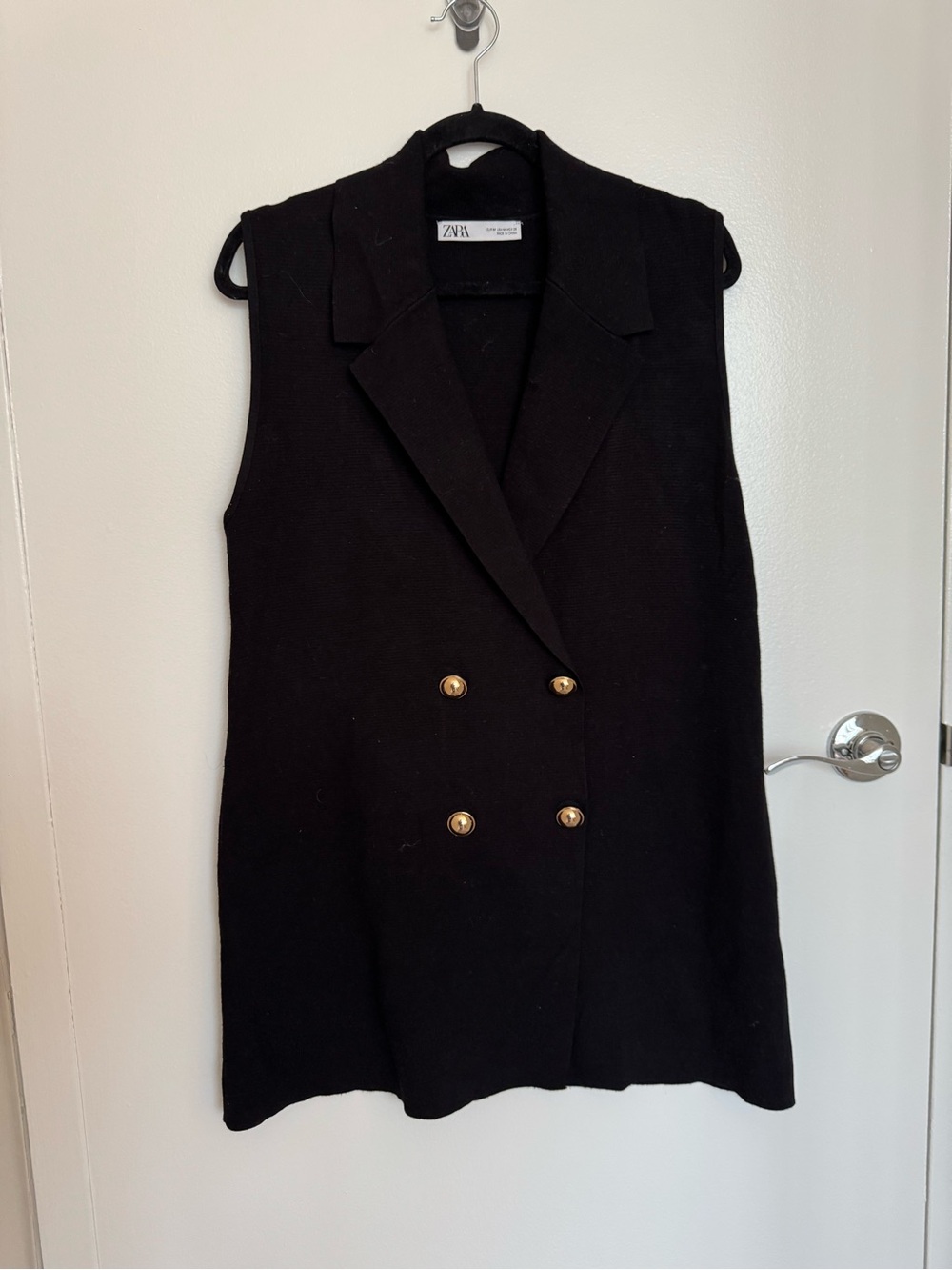 Zara Black Sleeveless Double-Breasted Blazer Vest with Gold Buttons